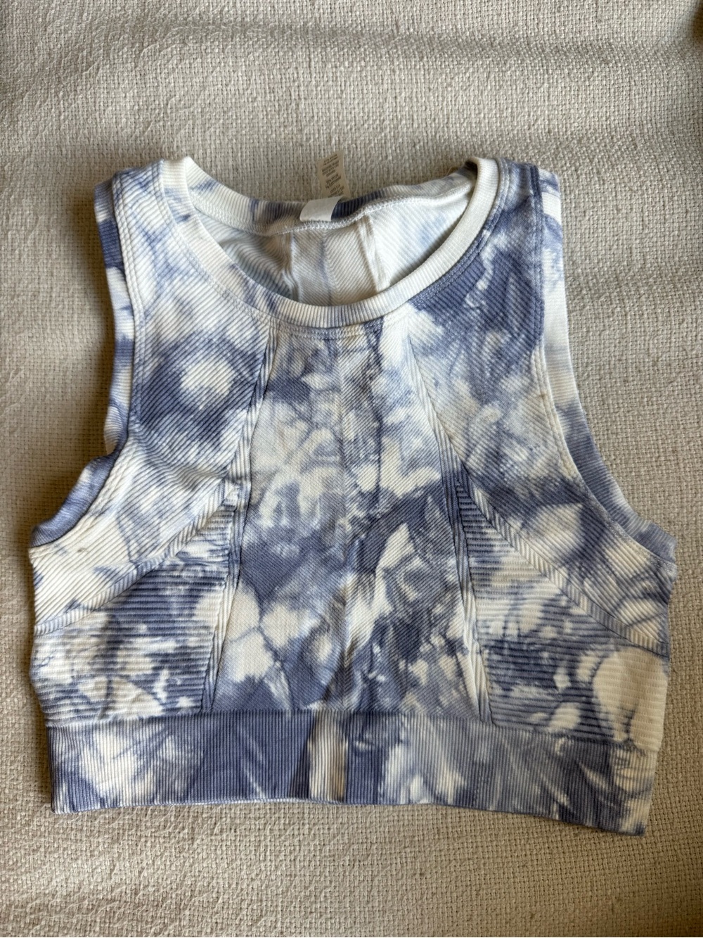 Aerie High Neck Crop Tank Top - Blue & White